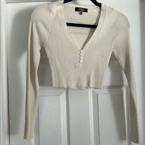 Blue Blush Cream Ribbed Crop Top